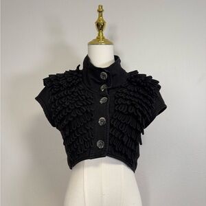 Prairie Underground Black cropped vest with looped fringe detail sz S